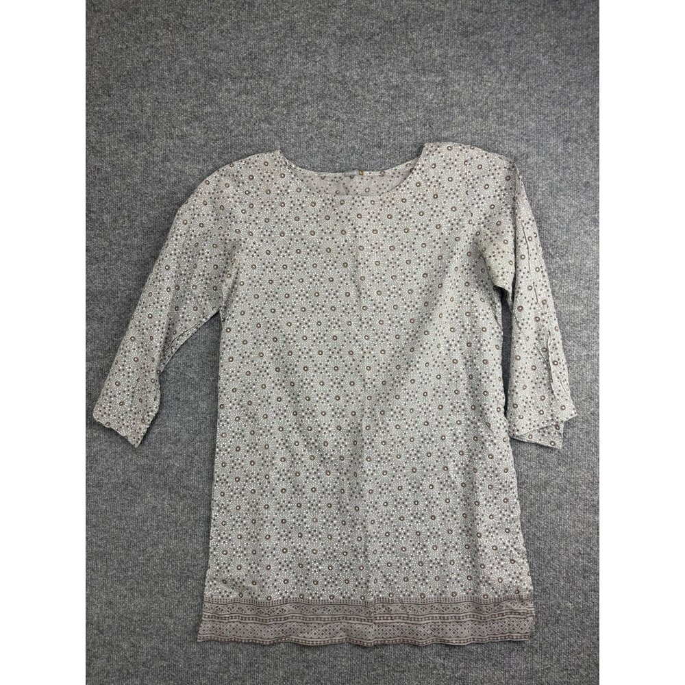 Matta‎ Shirt Womens Medium Gray Geometric 3/4 Sleeve Cotton Tunic Top Blouse